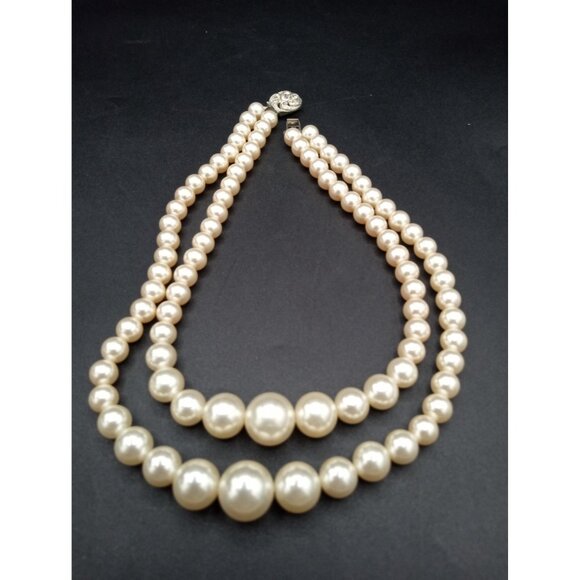 Choker Necklace Double Strand Faux Pearl Vintage 1950s 14 Inch Jewelry Box Clasp - Picture 13 of 15